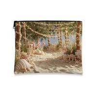 Tropical Makeup Bag, Shells and Candy Canes Cosmetic Travel Pouch for Women, Portable Small Canvas Zipper Organizer, Beach Skincare Toiletry Bag, Summer Holiday Gift, beige, 7x9 Inch, Seashell