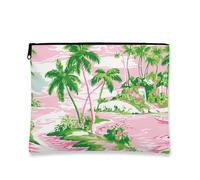 Tropical Makeup Pouch, Peach Floral Paradise Cosmetic Travel Bag for Women, Portable Canvas Zipper Organizer, Beach Day Skincare Toiletry Bag, Summer Gift, Peach, 7x9 Inch, Floral