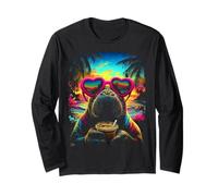 Tropical Manatee with Sunglasses Iced Coffee Beach Summer Long Sleeve T-Shirt