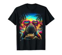 Tropical Manatee with Sunglasses Iced Coffee Beach Summer T-Shirt