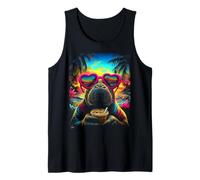Tropical Manatee with Sunglasses Iced Coffee Beach Summer Tank Top