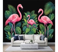 Tropical Minimalist 3D Effect Photo Mural 200W x 140H cm, Premium Rustic Country Flamingo Monstera Palm Leaf Non-Woven Mural Wallpaper for Lounge Playroom Bedroom Nursery - Dark Teal Wall Art Decor