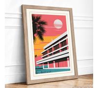 Tropical Modernism Retro Framed Wall Art Print A4 Oak