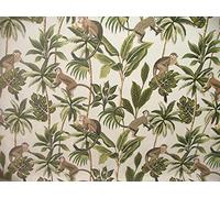 Tropical Monkey Botanical 100% Cotton Curtain Upholstery Cushion Blind Fabric (Natural, A4 Sized Sample)