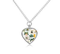 Tropical Monkey Parrot Coconuts Tree Stamp Heart Pet Ashes Necklace Jewellery Dog Alloy Keepsake Pendant Cat