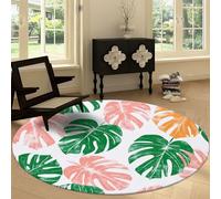 Tropical Monstera Botanical Leaves Machine Washable Round Area Rug 150 cm, Colorful Printed Circular Rug Non-slip Carpet - Soft Short Pile Carpet Floor Decorate for Living Room Bedroom Playroom