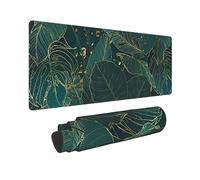 Tropical Monstera Leaves Gold Green XXL XL Large Gaming Mouse Pad for Desk, Non-Slip Long Extended Keyboard Pads Mousepad Rubber Table Mat 31.5 X 11.8 Inch