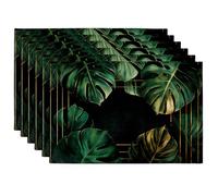 Tropical Monstera Leaves Placemats, Dark Green Botanical Dining Table Mats, Non-Slip Washable Indoor Outdoor Party Decorative Place mats Set of 6
