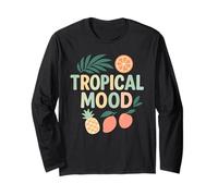 Tropical Mood Pineapple Orange Mango Leaves Art Long Sleeve T-Shirt