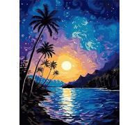 Tropical Moon Trees Paint by Number for Adults,Frameless DIY Oil Painting Kits on Canvas with Paint Brushes and Acrylic Pigment Art Painting for Home Decor Gift 40x50 cm