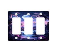 Tropical Moonlight Light Switch Cover Plates/Outlet Covers, Violet Ocean Scene for Home Decor, Thermoplastic Wall Plates, Standard Size 3 Gang Wall Plate