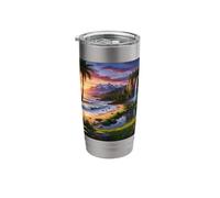 Tropical Mountain Sunset Waterfall Beach Nature Landscape Stainless Steel Insulated Tumbler