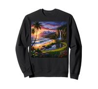 Tropical Mountain Sunset Waterfall Beach Nature Landscape Sweatshirt