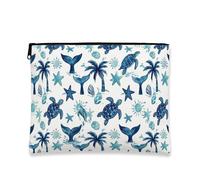Tropical Nautical Makeup Bag, Blue Ocean Creatures Cosmetic Travel Pouch for Women, Portable Canvas Zipper Organizer, Summer Beach Skincare Toiletry Bag, Blue, 7x9 Inch, Ocean Creatures
