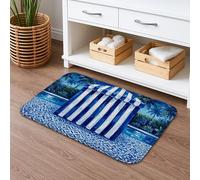 Tropical Oasis Quick Dry Bath Mat, Blue Striped Canopy Pattern Absorbent Non Slip Shower Mat, Summer Decorative Flannel Washable Bath Rugs for Bathroom Toilet Restroom 20x32 Inch