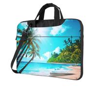 Tropical Ocean Beach Design Laptop Bag, Adjustable Shoulder Strap and Hidden Handle, Simplify Your Everyday, Black/White, 14 inch