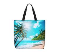 Tropical Ocean Beach Theme Basic Models Tote Bag With Zipper With Inner Pockets,Laptop Work Tote Bag For Sport,Travel