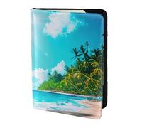 Tropical Ocean Beach Theme Print 5.5in Passport Travel Document Wallet Case Stylish Secure Men Women For Travelers, Black, One Size
