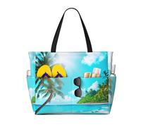 Tropical Ocean Beach Theme Print Beach Tote Bag Waterproof Large Bags With Zipper Big Capacity For Vacation Travel