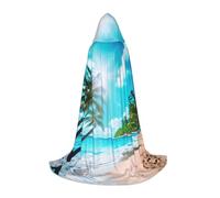 Tropical Ocean Beach Theme Print Hooded Cape For Carnival Halloween And Themed Parties Comfortable Cloak