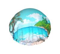 Tropical Ocean Beach Theme Print Shower Cap, Shower Cap for Women Reusable, Waterproof Bath Cap,Quick Drying Bath Hair Cap