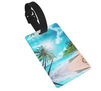 Tropical Ocean Beach Theme Printed Small Luggage Tags Portable Bag ID Holders with Adjustable Strap for Travel Gear