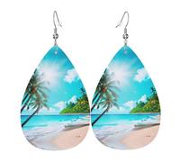 Tropical Ocean Beach Theme Printed Teardrop Leather Earrings, Fashion Water Drop Dangle Accessory for Holiday Party