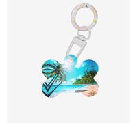Tropical Ocean Beach Theme Printing Dog Tag Bone Shaped Double Sided Pattern Dog Id Tags Bone Shaped Pet Name Tags Dog Collar Tags