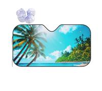 Tropical Ocean Beach Theme Sun Shade - Folding Car Front Window Sunshade for Cars SUV Trucks,Max UV Blocking and Keep The Vehicle Cool
