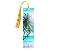 Tropical Ocean Beach Theme Tassel Bookmarks Set for Women, 5 Pc Wooden Book Study Supplies Accessories for Reading