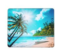 Tropical Ocean Beach Theme Thick Desk Pad Mouse Mat with Lock Stitch Edge, Stable Non-Slip Surface for Computer Use