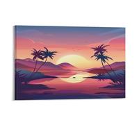 Tropical Ocean Canvas Wall Art, Nature Palm Tree Sunset Birds Modern Picture Painting on Canvas, Print Poster Decoration Artwork for Home Living Room Bedroom Wall Decor Frame 08x12inch(20x30cm)