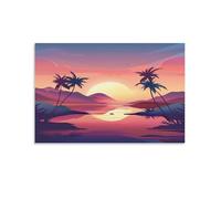 Tropical Ocean Canvas Wall Art, Nature Palm Tree Sunset Birds Modern Picture Painting on Canvas, Print Poster Decoration Artwork for Home Living Room Bedroom Wall Decor Unframe 08x12inch(20x30cm)