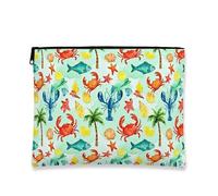 Tropical Ocean Creatures Makeup Bag, Nautical Crab and Fish Cosmetic Travel Pouch for Women, Portable Canvas Zipper Organizer, Light Blue, 7x9 Inch, Ocean Creatures