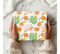Tropical Orange Citrus Wrapping Paper - Monstera Palm Leaf Fruit Pattern Gift Sheets, Vibrant Summer Botanical Birthday Present, Retro Party - W197, 1 Meter Roll - 58cm x 100cm/ 22.8" x 39.3"