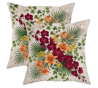Tropical Orchid and Lilies Botanical Throw Pillow Covers 18x18 Set of 2
