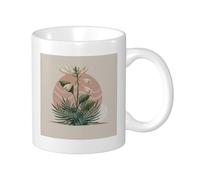 Tropical Pack Of 1 Printing Mug Botanical Abstract Pattern Leaves Flower Sun Artistic Aesthetic light pink Ceramic lnsulated Unspillable Kitchen School Office Pantry With Handles Tea Cups 11 Ounce