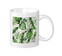 Tropical Pack Of 1 Printing Mug Watercolor Leaves Pattern Plant Artistic Designs Lines green white Ceramic lnsulated Unspillable Kitchen School Office Bedroom With Handles Tea Cups 11 Ounce
