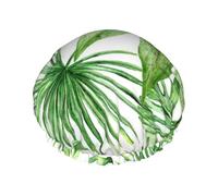 Tropical Palm Banana Leaves Double Layer Waterproof Shower Cap, Extra Large Soft Elastic Band, Reusable Bath Cap For Women Men,Full Print Design