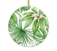 Tropical Palm Banana Leaves Double-Sided Christmas Ceramic Ornament Decoration with Gold String for Tree