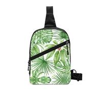Tropical Palm Banana Leaves Foldable Sport Sling Bag,Lightweight Crossbody Chest Pack with Multiple Pockets,Water-Resistant Polyester Fabric,Compact Travel Daypack
