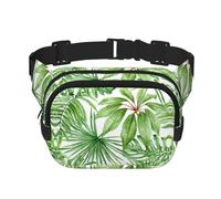 Tropical Palm Banana Leaves Print Unisex Square Double Layer Waist Bag Crossbody Fanny Pack Travel Workout Accessory, Black, One Size