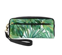 Tropical Palm Banana Leaves Printed Leather Makeup Bags with Wrist Strap Portable Travel Toiletry Bag Cosmetic Organizer Bag for Women