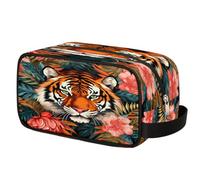 Tropical Palm Floral Tiger Toiletry Bag for Travel, Cosmetic Makeup Bag Waterproof Polyester Shaving Bag for Men Women Kids, Portable Organizer for Bathroom Gym Vacation