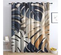 Tropical Palm Leaf Black Gold Blackout Curtains, 2 Pieces, 140x260 cm, Eyelet Design for Bedroom & Living Room Window, Stylish Home Decor E536