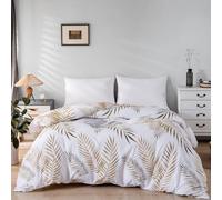 Tropical Palm Leaf Duvet Cover Set, Nordic Simple Design 3 Piece Modern Tropical Rain Forest Plant Gold Palm Leaves Pattern Bedding Sets Bohemia Tribal Style Double Size Duvet Cover with 2 Pillowcase