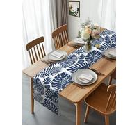 Tropical Palm Leaf Flower Monstera Table Runner 90 Inches Long, Summer Navy Blue Botanical Washable Table Runners Heat-Insulation Kitchen Dining Table Decorations for Home Party Decor 13x90in