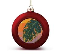 Tropical Palm Leaves Christmas Tree Ornaments 1.6 Inch Shatterproof Pc Plastic Balls with Lanyard Baubles Hanging Christmas Ball Ornaments for Xmas Tree Holiday Party Wedding Home Decorations-red