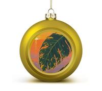 Tropical Palm Leaves Christmas Tree Ornaments 1.6 Inch Shatterproof Pc Plastic Balls with Lanyard Baubles Hanging Christmas Ball Ornaments for Xmas Tree Holiday Party Wedding Home Decorations-Golden