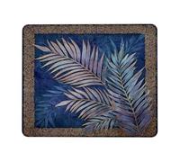 Tropical Palm Leaves Desk Mouse Pad, Dark Blue Green Botanical Design with Stitched Edge, Rubber Non-Slip Washable Gaming Mouse Pad for Home and Office Computer, Laptop Square 8x10 Inch